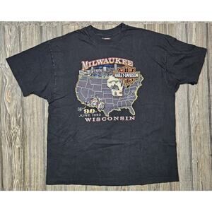 Vintage XXL Harley Davidson 90s Shirt Black Milwaukee Wisconsin 1993 Stratman